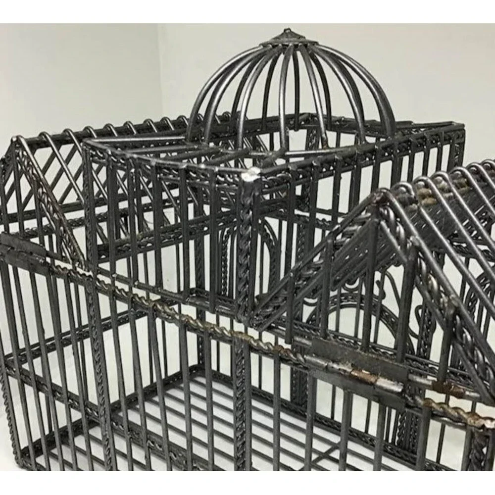 Ornate Gray Decorative Metal Birdcage Centerpiece